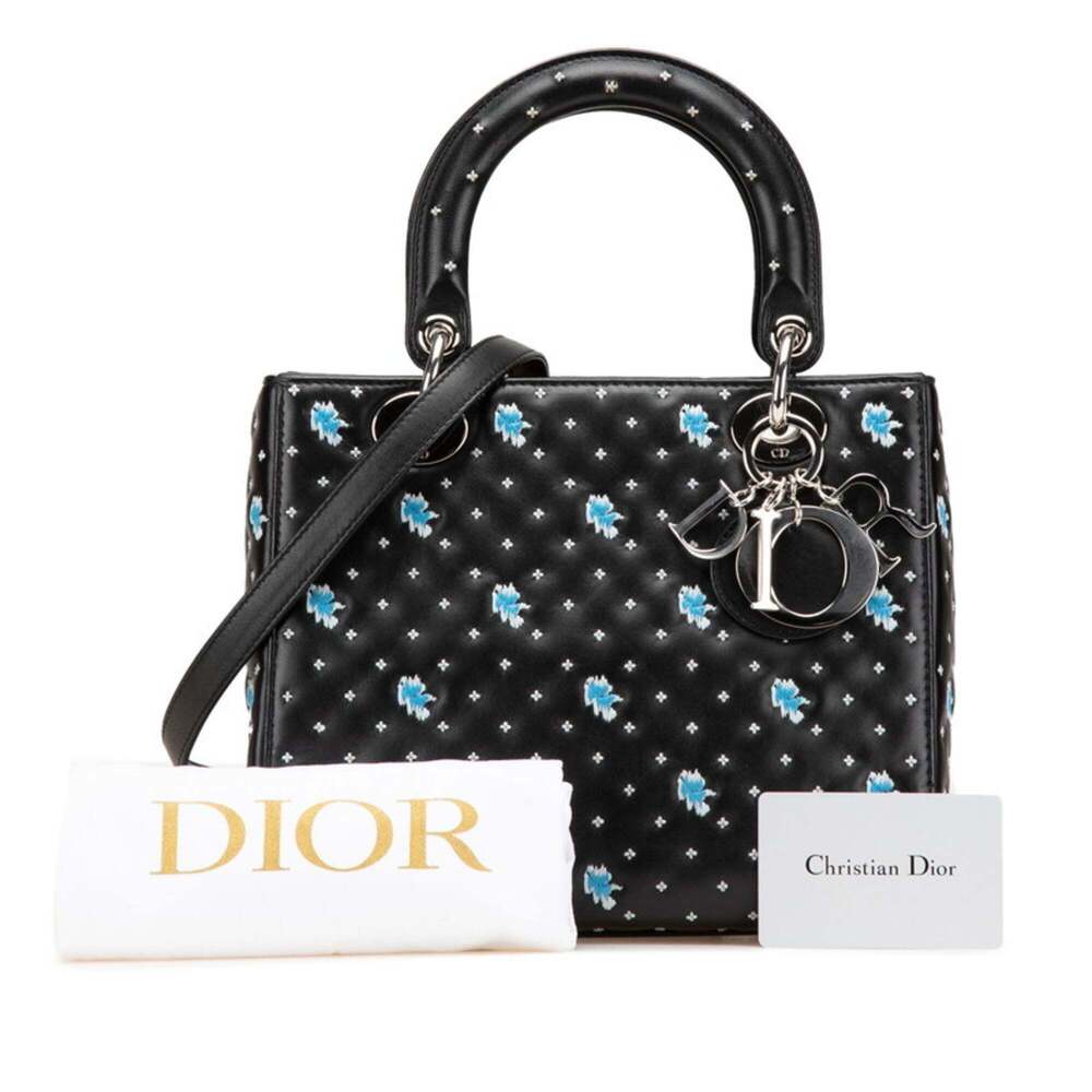 Christian Dior Dior Embroidered Flower Handbag/Shoulder Bag, 2-Way, Black/Blu... - Picture 11 of 12